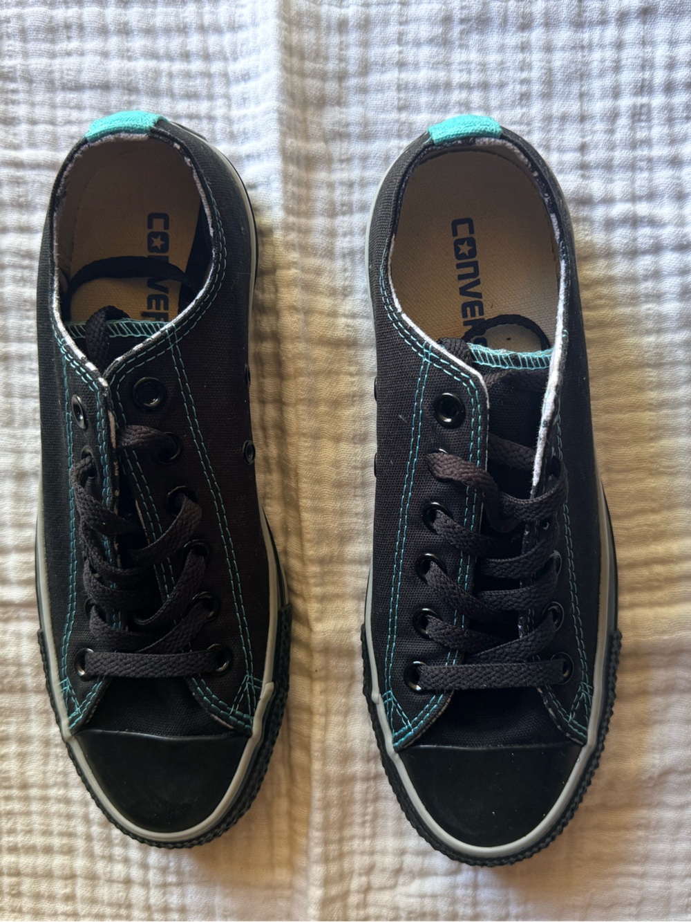 Converse Low Top Sneakers in Black with Teal Trim